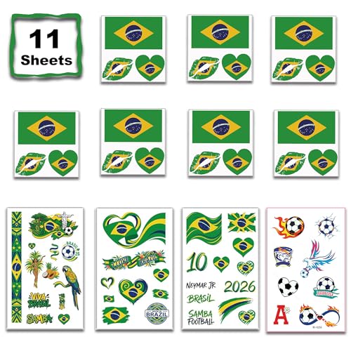 Brazil Flag Temporary Tattoos - 11 Sheets Waterproof