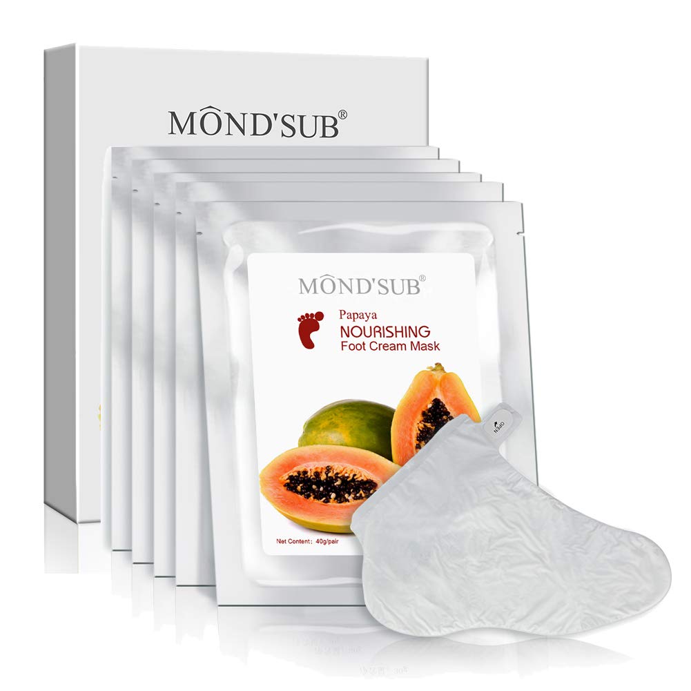 MOND'SUB [5 Value Pairs] Moisturizing Foot Mask - Professional Feet & Spa Quality Feet Treatment Socks for Cracked Heels and Dry Feet Skin - Deeply Repair with Natural Papaya Oil