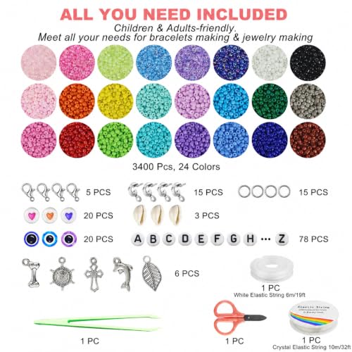 4mm Seed Beads Jewelry Making Kit with 24 Colors & Charms - Bracelets & Accessories