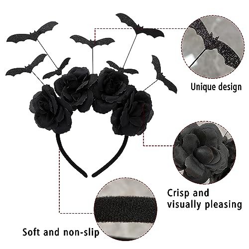 CIVFCRT Halloween Black Bat Headband Halloween Black Flowers Day of the Dead Headband for Woman Cosplay Party Costume Accessories（Multiple Bats）