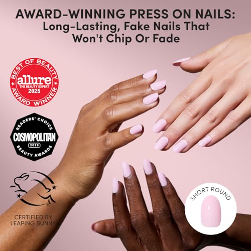 Glamnetic Short Round Press On Nails - Pink Glossy 30pc Kit