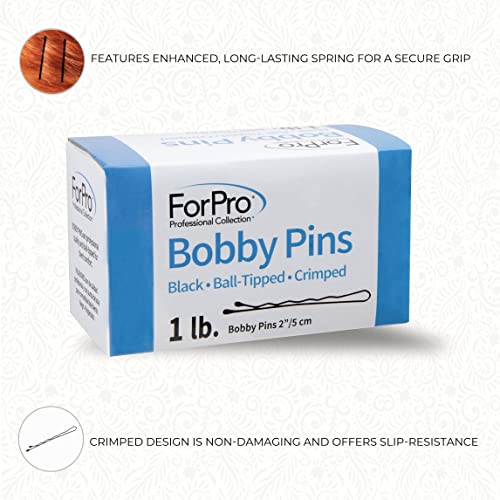 ForPro Professional Bobby Pins 400-Count Black 2" Ball-Tipped