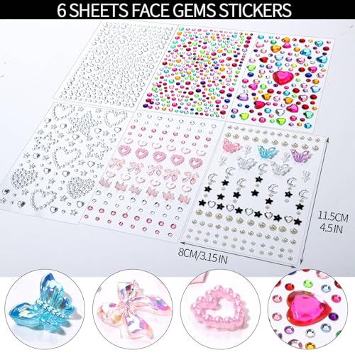 40 Colors Face Glitter Gel Palette & Self Adhesive Gems Stickers