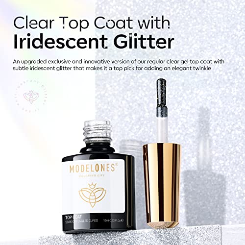 Modelones Glitter Gel Top Coat - Iridescent Silver Sparkle
