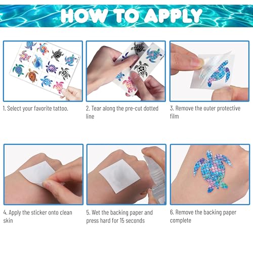 96 PCS Turtle Pre-Cut Temporary Tattoos for Kids | Super Cute First Themed Birthday Party Favors, Supplies, Decorations, Cute Ocean Animal Tattoo Stickers (multiple)