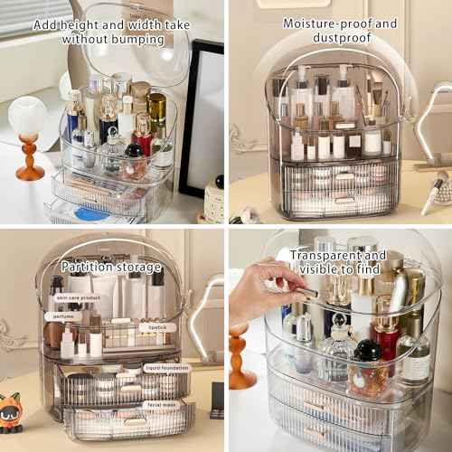 DASITON Makeup Organizer for Vanity,Large Capacity Cosmetic Organizer for Countertop,3 Layers Makeup Storage Organizer,Waterproof & Dustproof Cosmetic Display Case for Bathroom,Dresser,Bedroom(Coffee)