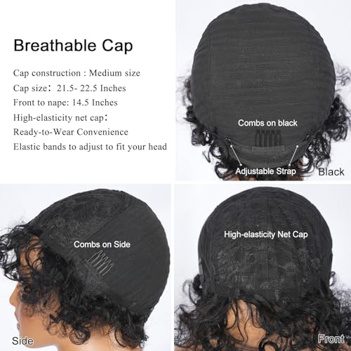 SUPERNOVA Black 04 Pixie Cut Curly Wig 6 Inch Human Hair Side Part, Glueless, Natural Style