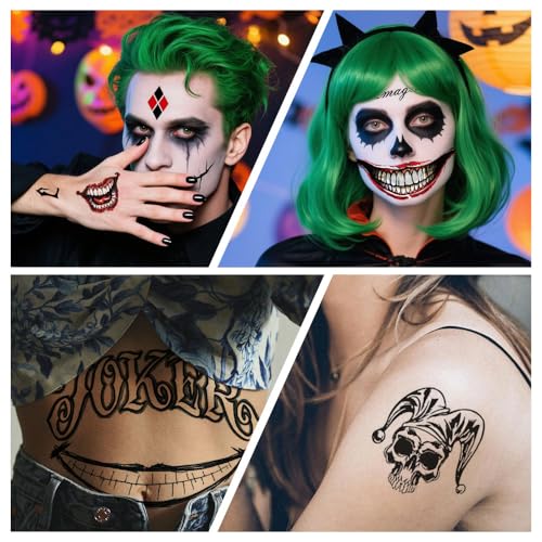Joker Temporary Tattoos - 6 Sheets Waterproof Fake Stickers