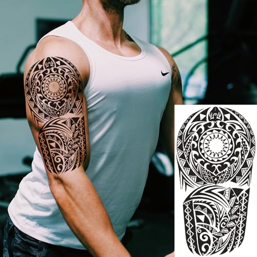 Tribal Temporary Tattoo Half Sleeve - 10 Sheet Black Polynesian