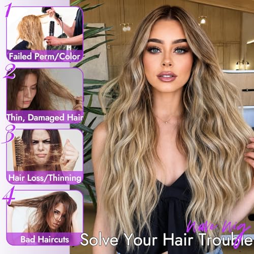 26 Inch Blonde Wavy Wig - Glueless Lace Front for Women