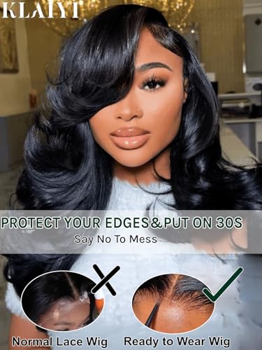 KLAIYI 16-Inch Human Hair Lace Front Wigs with Side Part & Pre Plucked Natural Hairline
