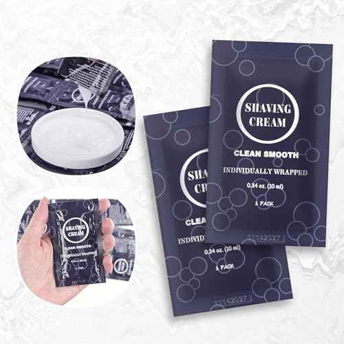 Travel Shaving Cream for Men, Individually Wrapped Mini Shaving Cream in Bulk, Disposable Travel Size Toiletries Amenities Vacation for Hotel, Shelter/Homeless/Nursing Home/Charity 0.34 oz (100 Pack)