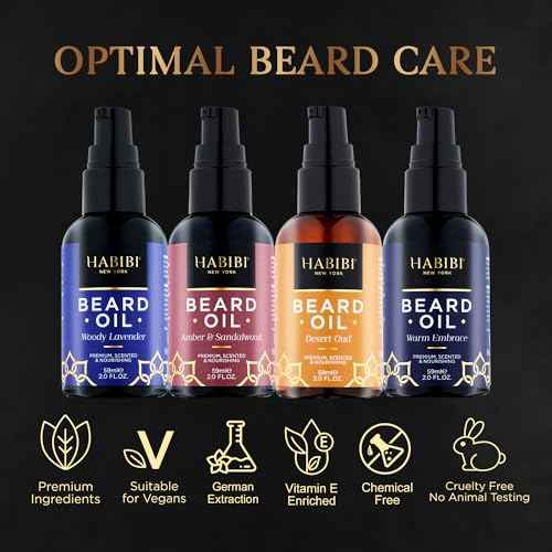 H HABIBI Beard Oil Collection ? 4 Pack, 2.0 Fl. Oz Each, Naturally Derived Beard Growth Oil for Men, Beard Care Essentials ? Nourishes, Softens & Promotes Healthy Beard Growth