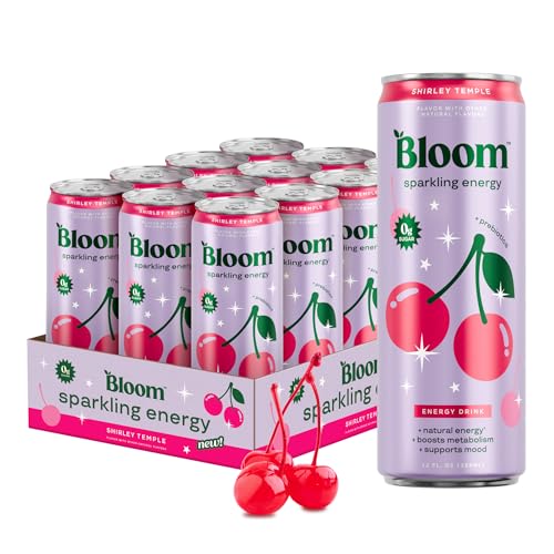 Bloom Nutrition Sparkling Energy Drink - 180mg Caffeine, Zero Sugar, 12 Pack