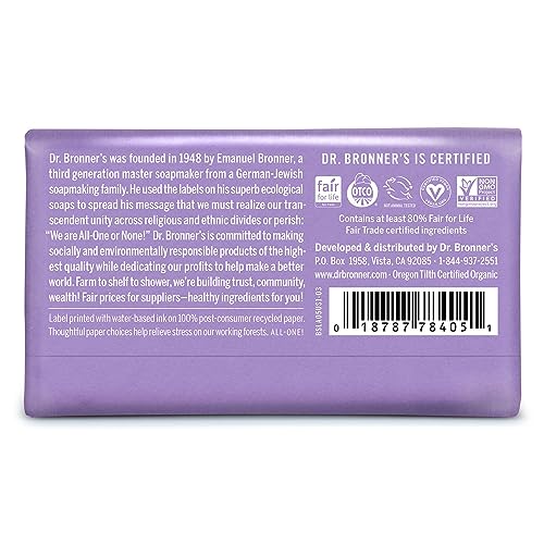 Dr. Bronner's - Pure-Castile Bar Soap (Lavender, 5 ounce) - Made with Organic Oils, For Face, Body and Hair, Gentle and Moisturizing, Biodegradable, Vegan, Cruelty-free, Non-GMO