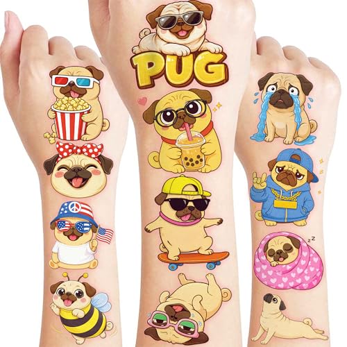 96 Pug Dog Temporary Tattoos for Kids | Party Favors