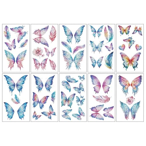 Glitter Butterfly Temporary Tattoos for Women - 50 Pieces