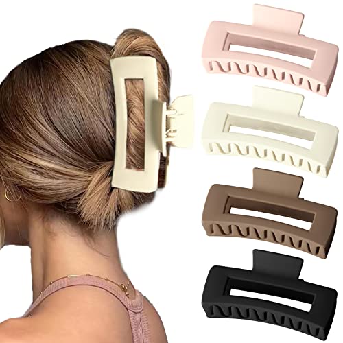 Bmobuo 5 Inch Extra Large Claw Clips for Thick Hair, Strong Hold XL Jumbo Claw Clips 4PCS Big Hair Claw Clips for Thick Long Curly Hair Oversized Giant Matte Hair Clips for Women