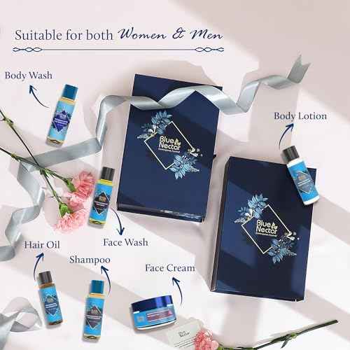Premium Beauty Gift Set for Women & Men | Blue Nectar Hair Oil, Shampoo, Face Wash, Body Wash, Scrub & Lotion with Herbal Ingredients | Ideal Christmas Holidays Gift for Mom,Dad,Girlfriend & Coworker