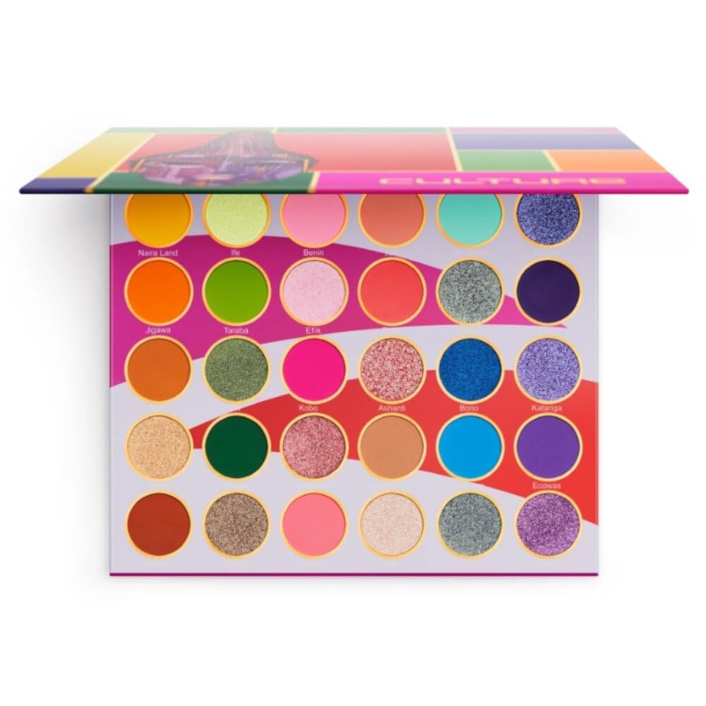 Juvia's Place Palette Culture - Yellow, Greens, Pink, Purple, Orange, Chromatic & Glitter Shades, 30 Pigmented Makeup Palette for Eye Color & Shine, Pressed