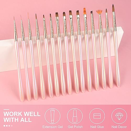 KADS 15Pcs Acrylic Nail Art Application Brushes Nail Art Tips Liner Brush Builder Brush Nail Painting Brush set (15Pcs Butterfly Garden Package)