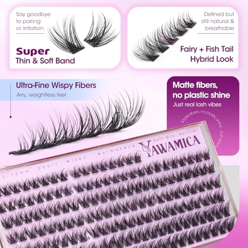 Yawamica Short D Curl Lash Clusters - Mixed 9mm-12mm for Natural Everyday Look