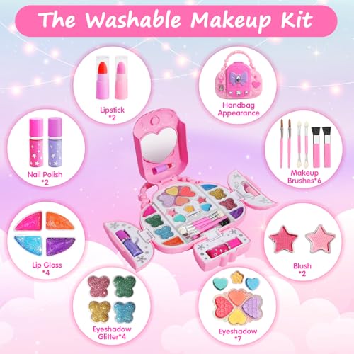 Topsolid Kids Makeup Kit with Mirror - Washable, Non-Toxic for Girls 3-8