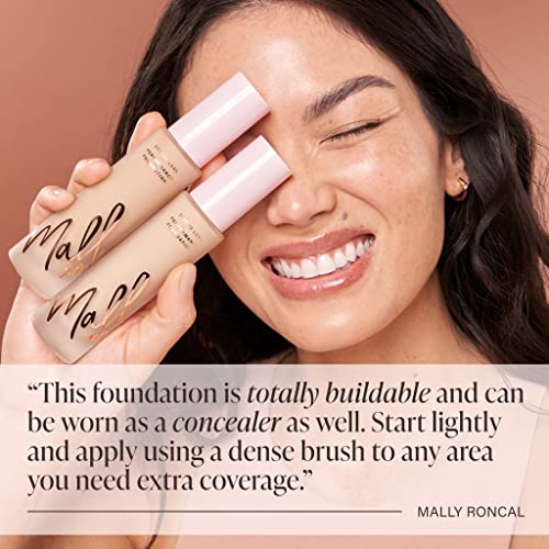 Mally Beauty Stress Less Performance Foundation - Light - Buildable Medium to Full Coverage - Lightweight Foundation Liquid - Niacinamide Brightens and Hydrates Skin - Satin Finish