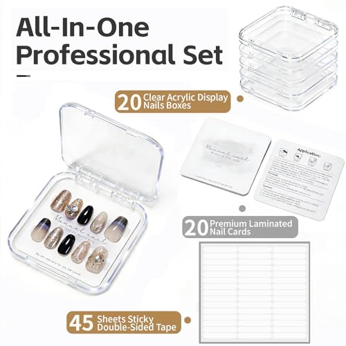 20 Pack Press-On Nail Boxes with Cards & Adhesive Tape