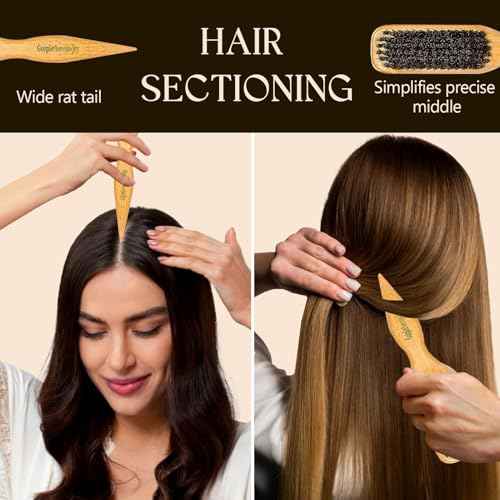 Slick Back Hair Brush & Wax Stick Set for Slick Back Hair ? Teasing Boar Bristle Hair Brush for Sleek, Control, Flyaways & Baby Hairs ? Wax Stick for Women Sectioning & Smoothing Ponytail Bun
