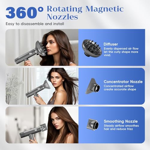 Natrial Ionic Hair Dryer with Diffuser - 1600W Fast Drying for Curly Hair