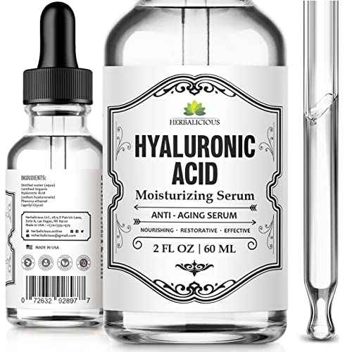 Herbalicious Hyaluronic Acid Serum ? Hyaluronic Acid Serum for Face ? Paraben-Free Pure Hyaluronic Acid ? Moisture Boost Hydrating Serum ? Anti-Aging Serum for Fine Lines, Wrinkles ? 2oz