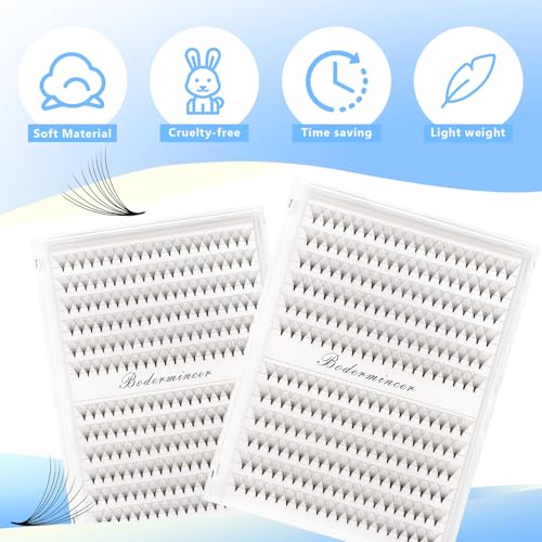 Short Stem Nature Long 10D Premade Fans Dramatic Volume Eye Lashes Extensions Thickness 0.07mm D Curl Soft and Light Weight Individual False Eyelashes Cluster (16mm)