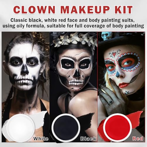 Clown Makeup Kit - Professional Oil-Based Face Paint with Brushes
