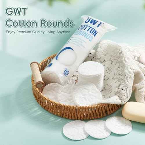 GWT Premium Cotton Rounds for Face, 100% Pure & Lint-Free Cotton Pads, Soft & Absorbent Makeup Remover, Hypoallergenic, Multi-Layer Design (100 Count (Pack of 3))