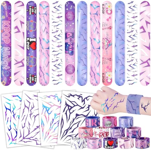 K-pop Party Favors Set - 74 Pcs Tattoos & Slap Bracelets
