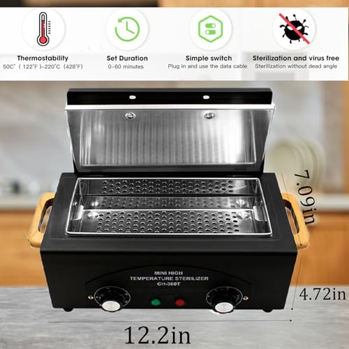 Professional 1.5L High Temperature Sterilizer Box - Shmian 110V 300W Dry Heat Sterilizer for Dental/Nail/Metal Tools, Salon Equipment with Safety Handle