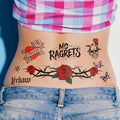 Temporary Fake Tattoos Y2K Accessories for Adult Women, Tramp Stamp White Trash Bachelorette No Ragrets Tattoo, White Trailer Trash Attire Women Party Decorations 4 Sheets