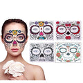 4 Pack Day of The Dead Sugar Skull Face Temporary Tattoo Halloween Makeup Tattoo Stickers for Halloween Masquerade Party(Floral, Red Roses,Black and Floral Skeleton)