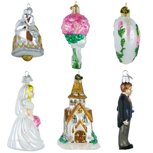 Wedding Collection Set of 6 Glass Old World Christmas Ornament 14011