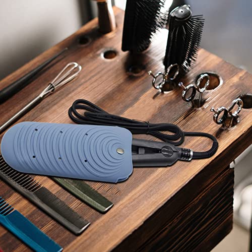 Heat Resistant Silicone Mat Pouch for Hair Styling Tools, Curling and Flat Irons Non-Slip Travel Cover, Small Portable Straightener Pad for Curler Wands Storage, Hot Waver (Blue)