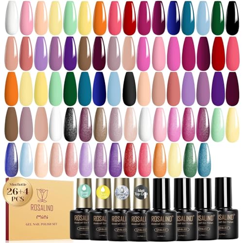 ROSALIND 30-Piece Gel Nail Polish Kit with Base & Top Coats - 26 Colors