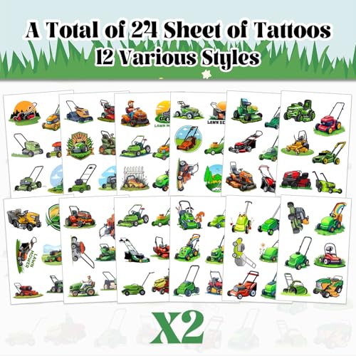 144 PCS lawn Mower Temporary Tattoos Stickers, lawn Mower Party Favors lawn Mower Birthday Party Decorations Supplies Gifts