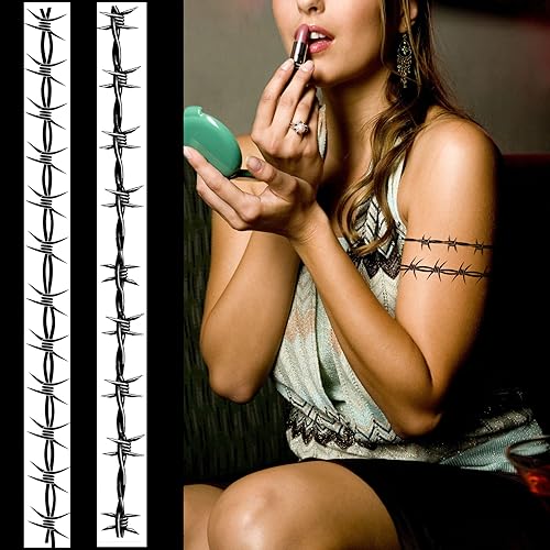 9-Sheet Large Barbed Wire Tattoos, Variety of Barbed Wire Temporary Tattoos for Men Women - Waterproof Fake Tattoos for Concerts & Halloween