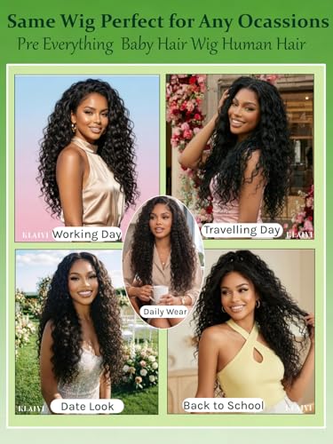 KLAIYI Water Wave 18in 13x4 Lace Frontal Glueless Wig with Baby Hair, 100% Human Hair, Pre Plucked, 30S Ready to Wear