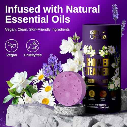 W&E Choice Shower Steamers Aromatherapy 8 Counts, Christmas Gifts for Women, Shower Bombs with Natural Essential Oils for Daily Relaxation & Stress Relief, Birthday Gifts for Wife, Mom