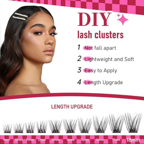 Lash Clusters DlY Eyelash Extensions 40D 0.07 D Curl 9-16mm Eyelash Clusters Mixed Tray Cluster Eyelash Extensions Natural individual Lashes (40D-0.07D-9-16mm)
