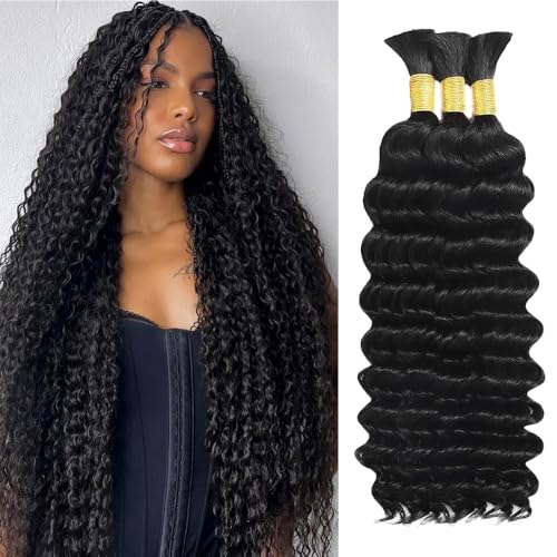 Brazilian Virgin Hair Braiding Bundle 28in Deep Wave 150g