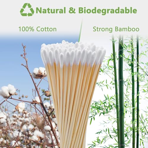 Round Cotton Swabs 600ct with Reusable Case - 6 Inch Bamboo Tips for Beauty Electronics & Cleaning