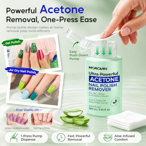 Morovan Acetone Gel Nail Polish Remover with Pump Dispenser - 6.34 oz